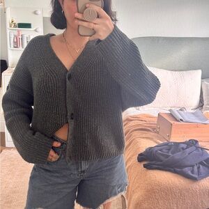 Abercrombie Women's V-Neck Oversized Boxy Cardigan  - Dark Gray- Size Medium